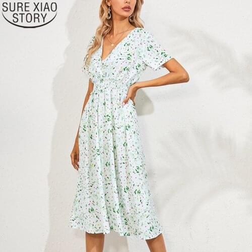 7 Colors V Neck Floral Printing Party Dresses Vintage Dresses women Fashion 2021 Summer Plus Size Beach Dresses long Dress 14872