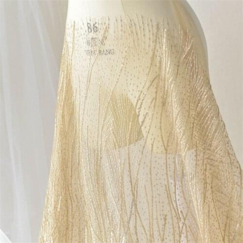 1yard length 130cm with gold champagne sequins tulle Lace Fabric for wedding dress decoration high quality
