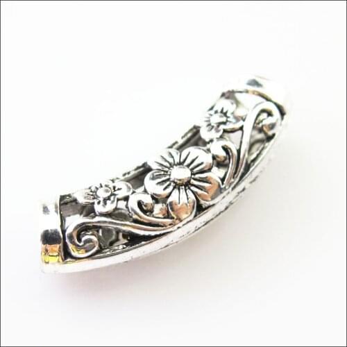 New 10Pcs Tibetan Silver Flower Wave Tube Spacer Beads Charms 9x25.5mm