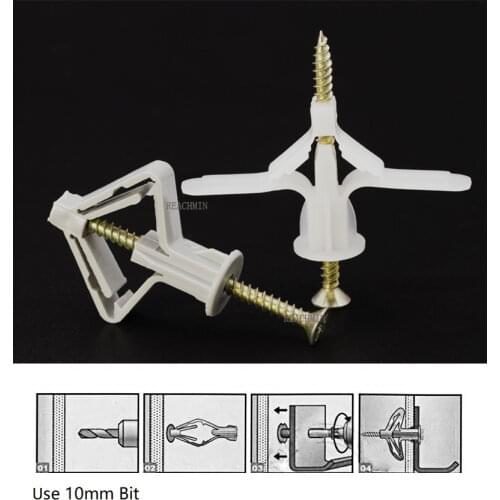 100Pcs Plug Plastic Expansion Anchor Bolt Pipe Tube Nylon Toggle With Screws Plasterboard Wall