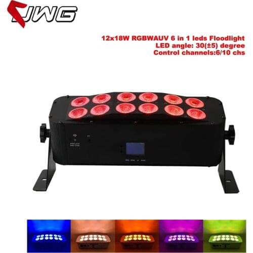 Free Shipping 12x18w RGBAW UV 6 In1 Wireless Dmx Uplight Wall Wash Battery Power LED DJ Uplights Floodlight LED DJ Stage Light
