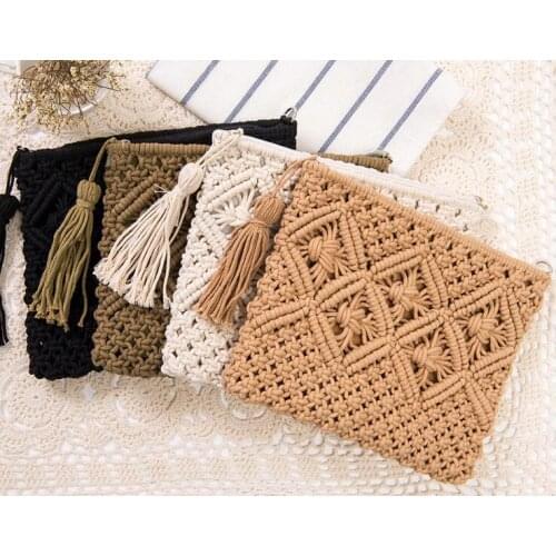 2017 fashion Beach Bohemian Tassel Clutch Bag Wallet bolsa feminina Women Crochet Fringed Straw Bag Coin Purse Card Holder
