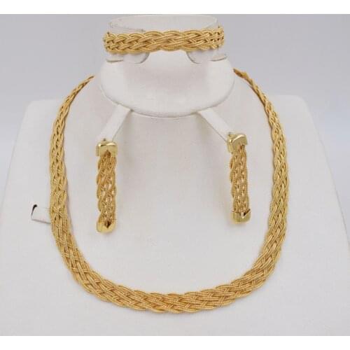 3 tones 2018 new Fashion high quality Real Jewelry Set Italy 750 Earrings Necklace pendant 3color Wedding Party set