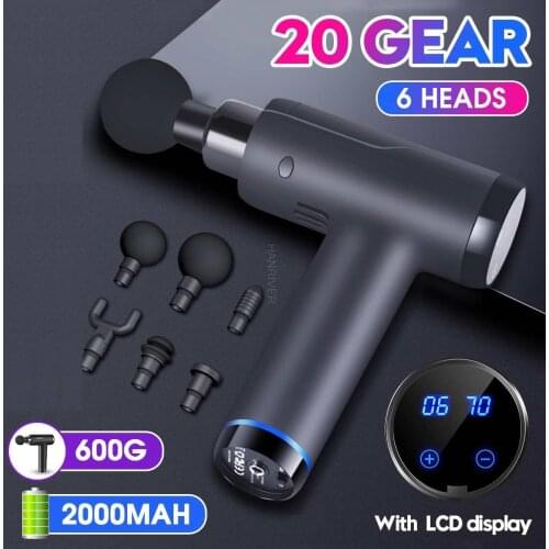 3200r/ 20 Gears LCD Muscle Massage Gun Sport Therapy Massager Body Relaxation Pain Relief Slimming Shaping Massager 6 Heads