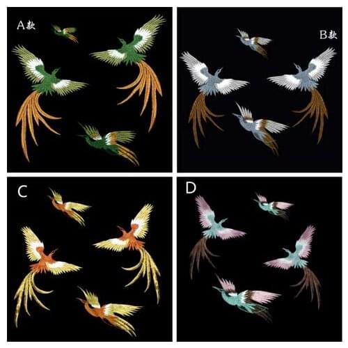 4Pcs/lot/Set Phoenix bird combination embroidery lace patch applique paste fabric sew on clothes accessories without gum A285