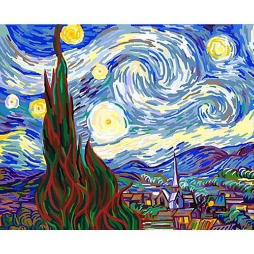 Acrylic Paint By Number Kits Craft for Adults Oil Painting On Canvas Home Decor Picture The Starry Night By Van Gogh Vincent