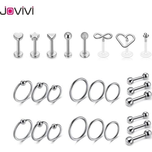 JOVIVI Stainless Steel Acrylic Stud Ear Rings Round Ball Barbell Tragus Cartilage Helix Ear Nose Studs Lip Ring Piercing Jewelry