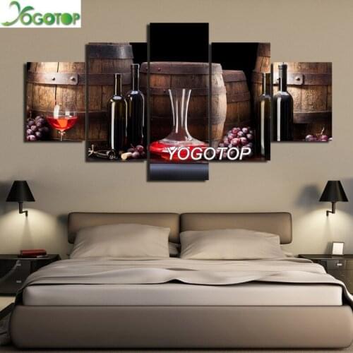 Diy Diamond Painting Wine Glass Red Wine Old Barrel Grape and Wine Bottle 5D Full Mosaic Diamant Embroidery 5 Pieces YY1202