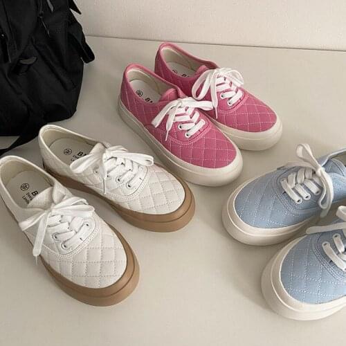 Brand Canvas Shoes Womens Platform Shoes Spring Summer New Fashion Plaid Designer Shoes Cute Girl Pink Loafers Zapatos De Mujer