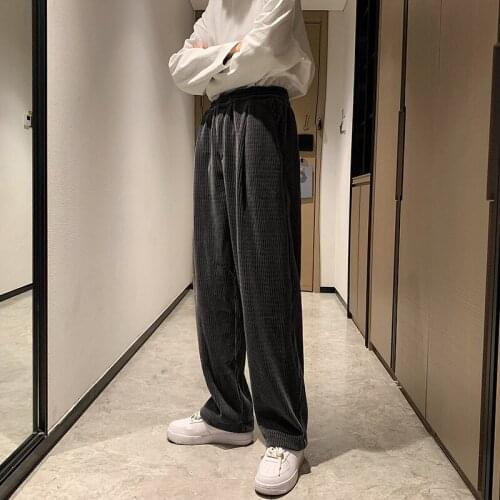 Men Streetwear Loose Hip-Hop Straight Trousers Mens Korean Style Wide Leg Pants Mens Fashion Retro Gold Velvet Casual Pants