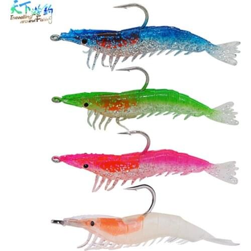 Travel 10pcs 6cm/3.5g 9cm/10g Noctilucent Shirimp Silicone Fishing Lure With One Hook Isca Artificial Para Pesca Leurre Souple