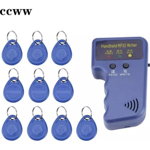 125KHz Handheld EM4100 TK4100 RFID Duplicator Copier Writer 10Pcs EM4305 T5577 Rewritable ID Keyfobs Tags Programmer Reader