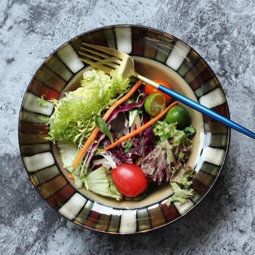 EECAMAIL Retro Creative Japanese-style Creative American Rainbow Straw Hat Bowl Soup Bowl Deep Soup Plate