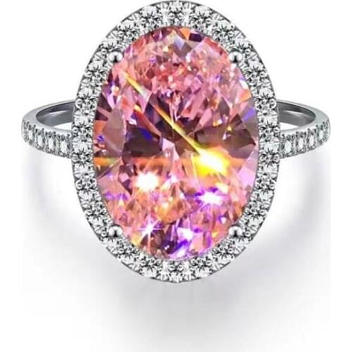 Exquisite Big Oval Pink Crystal Zircon Ring For Women Charming Wedding Anniversary Ring Elegant Ladies Party Jewelry Accessories