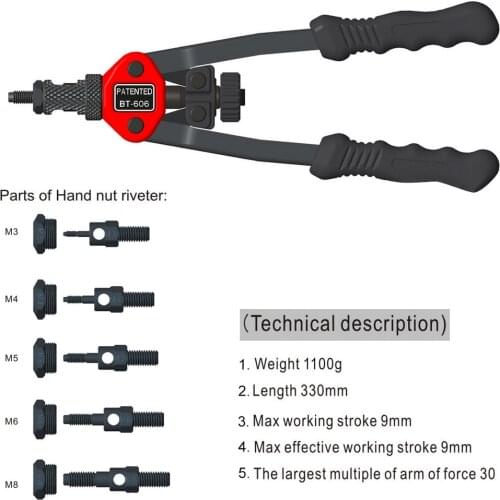 Riveter Riveter Nut Gun Blind AUTO Nut Tool Heavy Hand Inser Rivet Nut Tool Manual Mandrels M3 M4 M5 M6 M8 Hand Tool