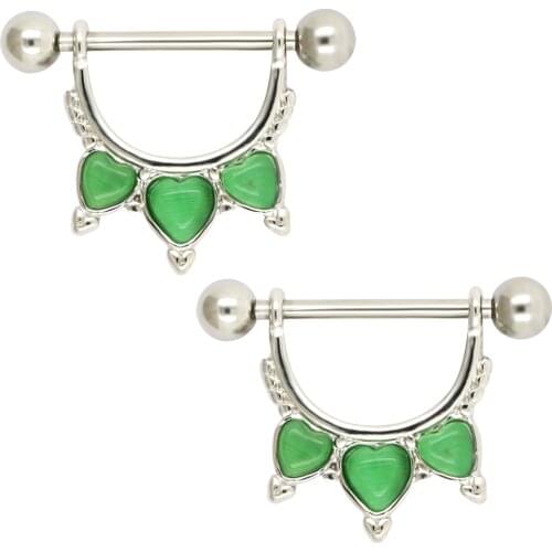 JHJT 2PCS 14G Shied Nipple Rings 316L Surgical Stainless Three Hearts Nipple Barbell Piercing Body Jewelry