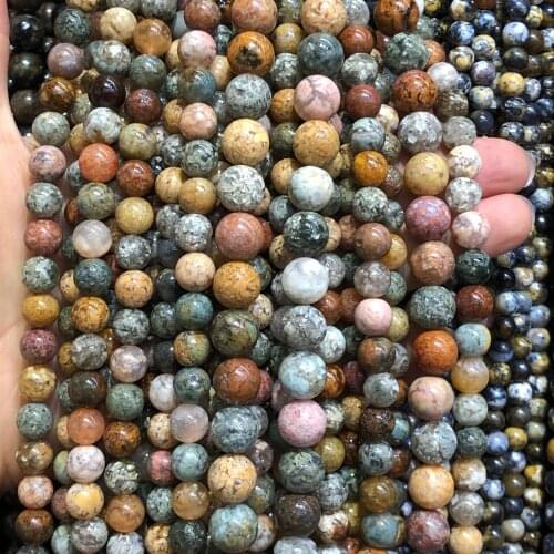 Natural Stone Genuine Ocean Jaspers Beads Round Loose Beads For Jewelry Making DIY Bracelet Accessories 6/8/10/12mm Pick Size