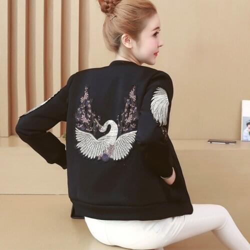 2021 Korean Fashion Autumn Winter Embroidery Women Jacket Bomber Jacket Elegant Coat Long Sleeve Basic Jackets Outerwear Clothes