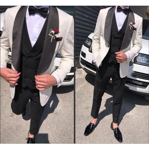 2020 Summer Beach Wedding Tuxedos 3D Floral Pattern Mens Groom Suits Notched Lapel Slim Fit Prom Party Blazer Jacket(jacket+vest