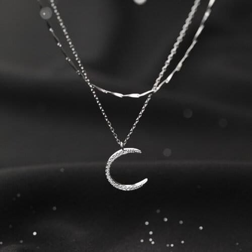 Luckydays Double Layer Moon Charm Pendant Choker Necklace For Women Fine Jewelry
