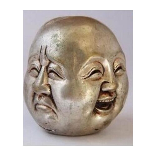 Copper Statue Vintage Chinas old white silver 5CM lucky four face Buddha statues Tibetan Silver bronze