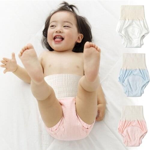 Baby Reusable Diapers Pants Cotton Cloth Diapers Children Pants High Waist Soft Elastic Umbilical Cord Protection TPU Waterproof