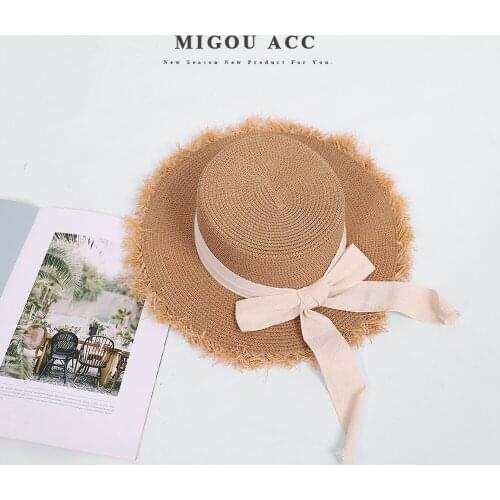 Fashion Summer Straw Hat Ribbon Girl Woman Beach Sun Hats With Bow Pearl Leisure Journey Outdoors Vacation Accessories