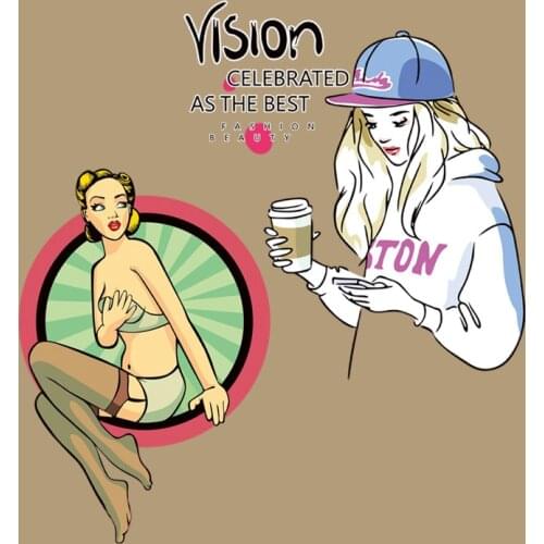 Fashion Girls Patches Hot Heat Transfer Cloth Printing Sticker DIY Iron On Clothing Bag Shoes Customization Logo