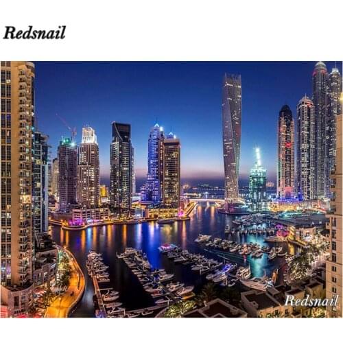 Full 5d Diamond Painting kits Dubai modern city night view 5D DIY Square round Mosaic Embroidery Rhinestone picture Decor EE251