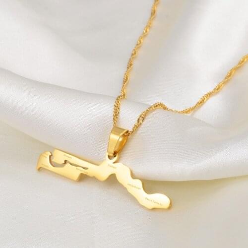 Anniyo 4.1cm Gambia Map and Cities Pendant Necklaces Gold Color Jewelry Gambian Gifts #202821