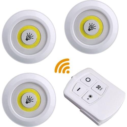 Dimmable 3W COB LED Under Cabinet Light Indoor Tap Remote Battery Book Table Night Lamp for Corridor Stair Kitchen Loft Lighting