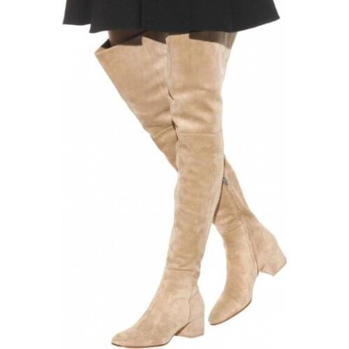 Spring New Woman Matte Gray Brown Black Over The Knee Boots Girls Simple 30 mm Square Low Heels Slim Thigh High Boots Lady