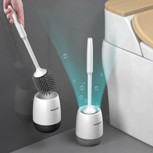 TPR Silicone Head Toilet Brush Quick Draining Clean Tool Wall-Mount Or Floor-Standing Cleaning Brush Bathroom Accessories Set