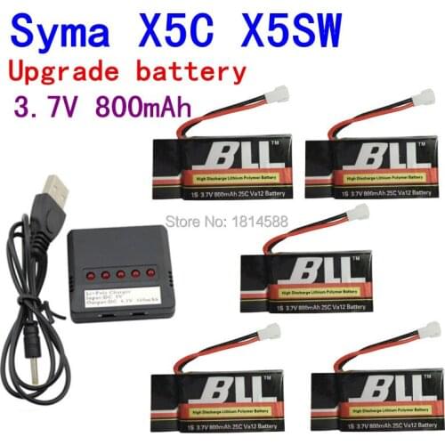 Syma X5C X5SC X5SW X5C-1 V931 H5C CX-30 SS40 FQ36 T32 T5W H42 quadrocopter 3.7V 800mAh lithium battery 5 and 1 charge
