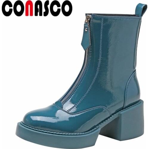 CONASCO New Fashion Women Ankle Boots Autumn Winter Warm Genuine Leather Causal Prom Office Lady Concise Punk Shoes Woman