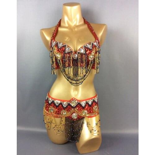 Hot belly dance costume set BRA+belt 2 piece/ set belly dancing costume for womens Adult bellydance clothes Free shipping