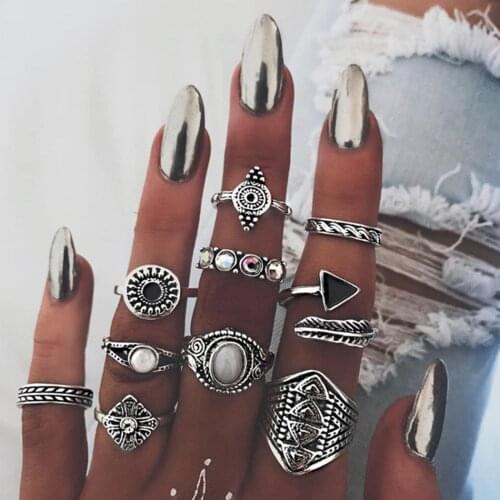 Women Fashion Casual Carved Artificial Gem Jewelry Charm Pack of Rings(10Pcs) Wedding Carved, Rings