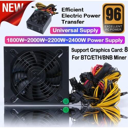 1800w/2000w Modular Mining Power Supply for 8 GPU ETH Rig Ethereum Miner 2400w 2600w 180-240v Active PFC Circuit Power Source