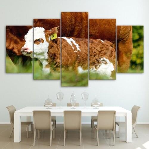 5 panel canvas Animal cow farm Calf Painting wall pictures for living room posters home decoration