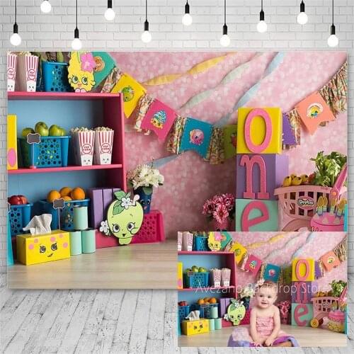 Avezano Photography Backdrops 1st Birthday Party Supermarket Fruit Popcorn Pink Girl Portrait Backgrounds For Photo Studio Props