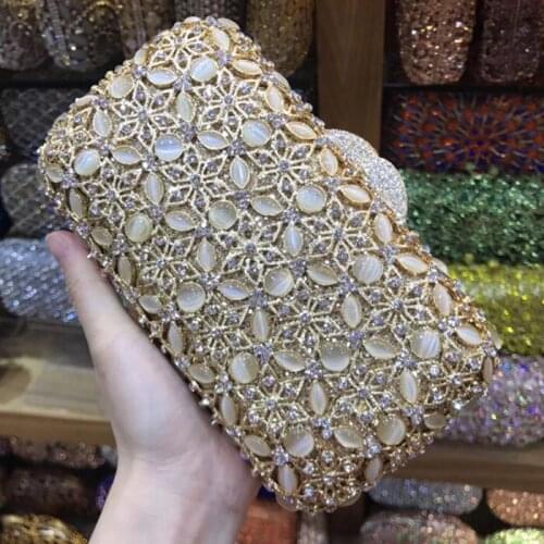 Hollow Out jade Bridal dress bag Women Clear Crystal Clutch Evening Bags Bridal Wedding Party Prom Metal Clutches Shoulder bags