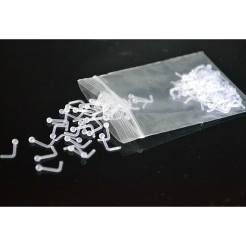 Free shippment LOT100pcs NOSE RETAINERS HIDE PIERCING CLEAR Nude NOSE RING BONE STUD L Shape Body Piercing Jewelry