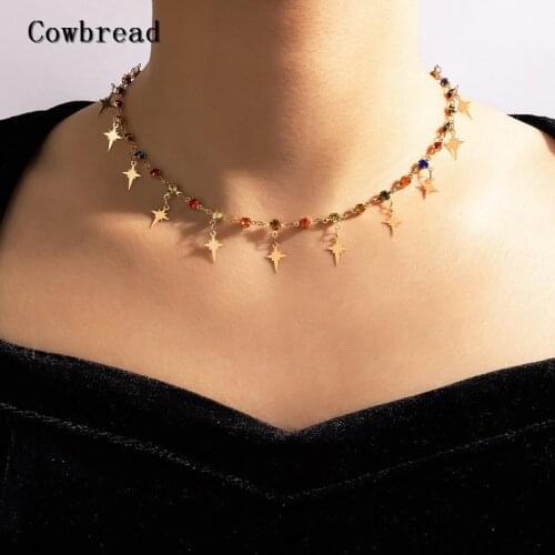 COWBREAD Bohemia Necklace for Women Star Colorful Choker Chain Necklace Short Jewelry Womens Neck Chain Pendant