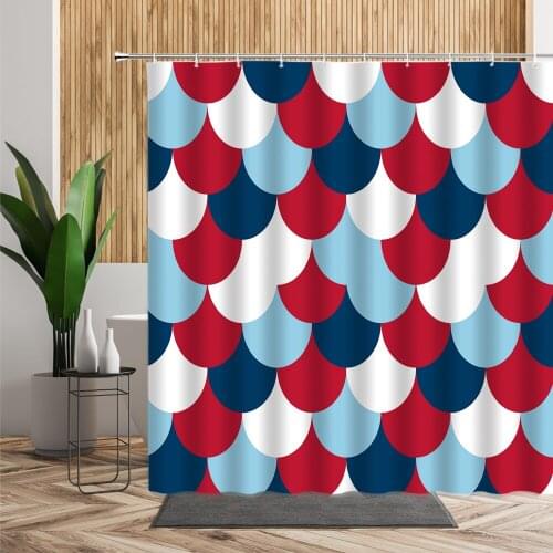 Color Fish Scale Shower Curtain Creative Geometric Graphics Home Decoration Background Waterproof Bathtub Screen Set With Hooks