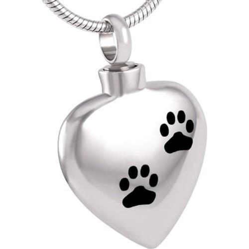 Double Paw Print Dog Heart Shape Stainless Steel Cremation Urn Pendant Necklace Pet Cremated Ashes Jewelry
