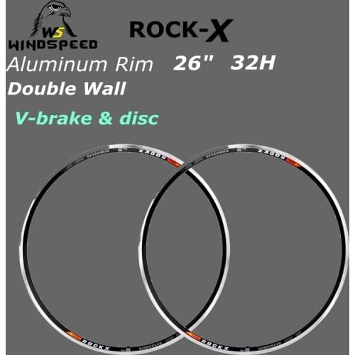 DARKROCK 26" Rock-X MTB Mountain Bike Rim Alloy Double Wall Rims 32H with Stainless Eyelects V Brake Disc Rim