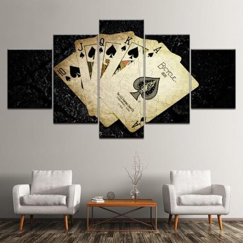 Canvas Painting Yellowed Poker Cards 5 Pieces Wall Art Painting Modular Wallpapers Poster Print for living room Home Decor