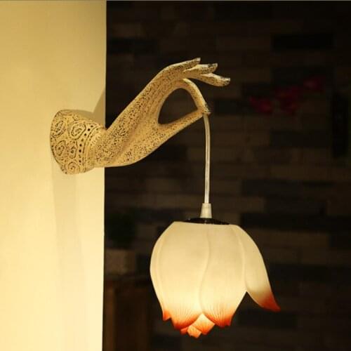 Chinese retro home decoration Chinese antique lamp bedroom bedside lamp mirror front lamp bergamot lotus wall lamp LB122112