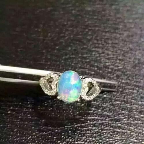 Natural opal gem ring Natural gemstone ring S925 sterling silver ring trendy Elegant Lovely heart round women gift Jewelry