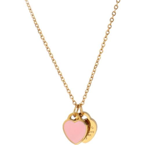Fashion Pink/Blue Enamel Double Heart Pendant Necklace For Women Girls Luxury Stainless Steel Chain Friendship Fine Jewelry Gift
